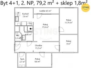 Prodej bytu 4+1, Uherské Hradiště, Stará Tenice, 77 m2