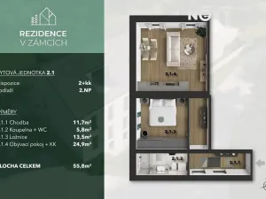 Prodej bytu 2+kk, Praha - Bohnice, V Zámcích, 57 m2