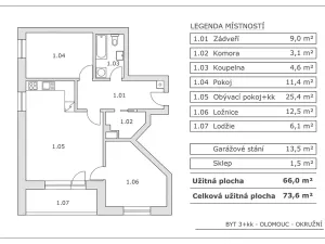 Prodej bytu 3+kk, Olomouc, Okružní, 66 m2