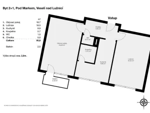 Prodej bytu 2+1, Veselí nad Lužnicí, Pod Markem, 56 m2