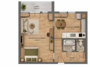 Pronájem bytu 1+1, Brno - Lesná, Brožíkova, 38 m2