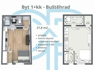 Pronájem bytu 1+kk, Buštěhrad, Žižkova, 27 m2