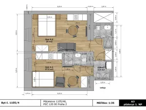 Prodej bytu 2+kk, Praha - Vinohrady, Mánesova, 45 m2