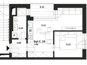 Pronájem bytu 2+kk, Praha - Bohnice, Pekařova, 43 m2