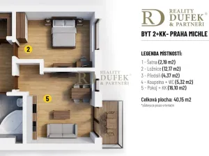 Prodej bytu 2+kk, Praha - Michle, Novobohdalecká, 40 m2