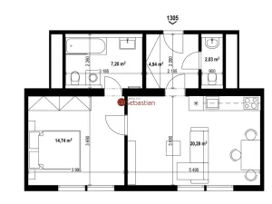 Pronájem bytu 2+kk, Teplice - Trnovany, Antonína Sochora, 49 m2