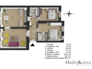Prodej bytu 3+1, Praha - Malá Strana, Mělnická, 90 m2