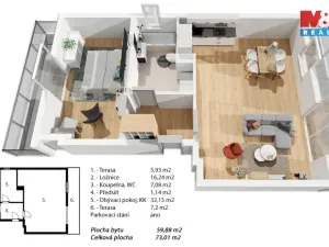 Pronájem bytu 2+kk, Praha - Třeboradice, Špeciánova, 60 m2