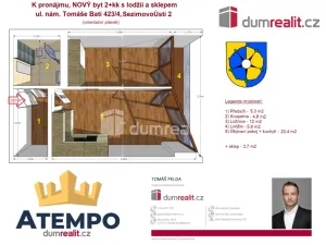Pronájem bytu 2+kk, Sezimovo Ústí, náměstí Tomáše Bati, 52 m2