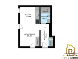 Pronájem bytu 1+kk, Brno - Obřany, Hradiska, 25 m2