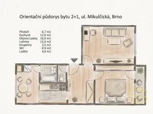 Prodej bytu 2+1, Brno - Slatina, Mikulčická, 52 m2