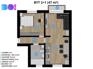 Pronájem bytu 2+1, Ostrava, Čujkovova, 47 m2