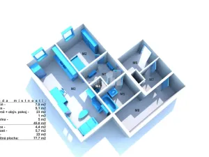 Prodej bytu 1+1, Chyšky, 77 m2