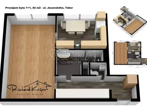 Pronájem bytu 1+1, Tábor, Jesenského, 42 m2