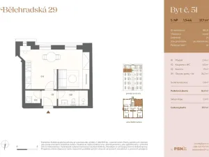 Prodej atypického bytu, Praha, Bělehradská, 35 m2