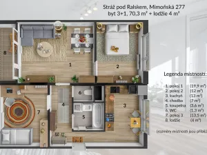 Pronájem bytu 3+1, Stráž pod Ralskem, Mimoňská, 70 m2