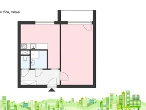 Prodej bytu 1+1, Orlová - Lutyně, Masarykova třída, 36 m2