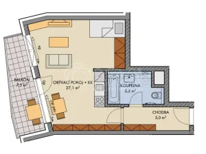 Pronájem bytu 1+kk, Praha - Stodůlky, Svitákova, 46 m2