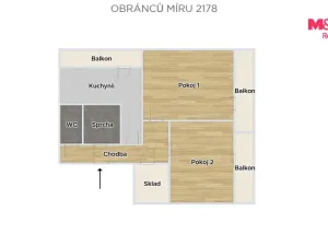 Prodej bytu 2+1, Kladno - Kročehlavy, Obránců míru, 53 m2