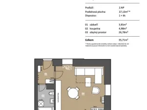 Pronájem bytu 1+kk, Brno, Stará, 35 m2