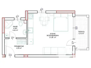Prodej bytu 1+kk, Bjala, Bulharsko, 42 m2