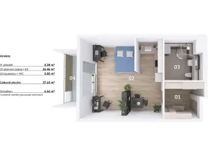 Prodej bytu 1+kk, Praha - Modřany, Soukalova, 38 m2