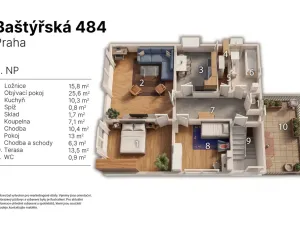 Prodej bytu 3+1, Praha, Baštýřská, 96 m2