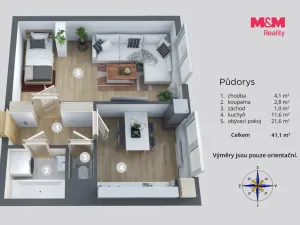 Prodej bytu 1+1, Ústí nad Labem - Krásné Březno, Rozcestí, 40 m2