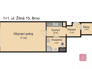 Pronájem bytu 1+kk, Brno, Žitná, 29 m2