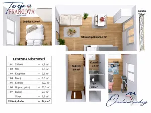 Pronájem bytu 3+kk, Prostějov, Palackého, 54 m2