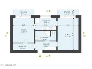 Pronájem bytu 2+1, Hradec Králové, Na Zahrádkách, 65 m2