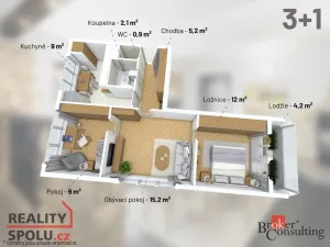 Pronájem bytu 3+1, Jihlava, Kollárova, 74 m2