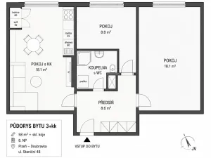 Prodej bytu 3+kk, Plzeň - Doubravka, Staniční, 58 m2