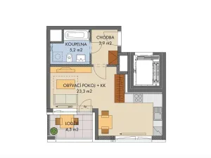 Prodej bytu 1+kk, Praha - Hlubočepy, Gollové, 33 m2