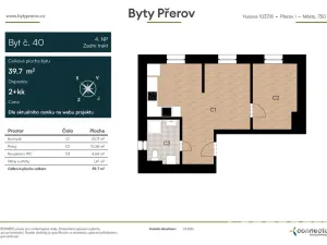 Pronájem bytu 2+kk, Přerov - Přerov I-Město, Husova, 39 m2
