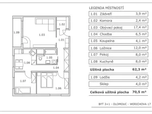 Pronájem bytu 3+1, Olomouc, Werichova, 62 m2