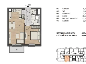 Pronájem bytu 2+kk, Plzeň, Studentská, 45 m2