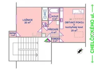 Pronájem bytu 2+kk, Plzeň - Jižní Předměstí, Chelčického, 58 m2