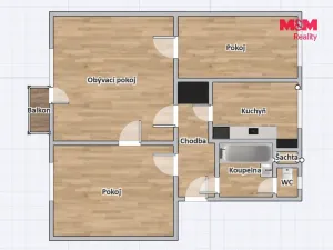Pronájem bytu 3+1, Kutná Hora - Hlouška, Puškinská, 58 m2