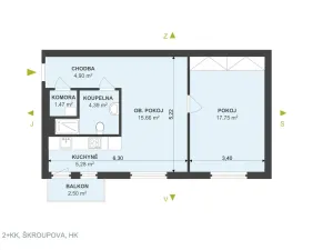 Pronájem bytu 2+kk, Hradec Králové, Škroupova, 49 m2