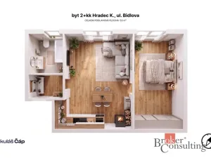 Prodej bytu 2+kk, Hradec Králové, Bidlova, 53 m2