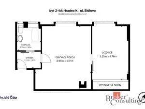 Prodej bytu 2+kk, Hradec Králové, Bidlova, 53 m2