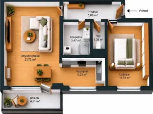 Pronájem bytu 2+kk, Praha - Hlubočepy, Devonská, 49 m2