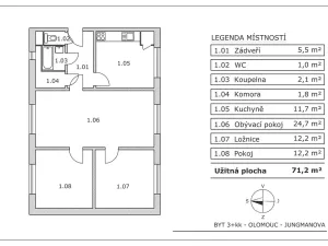 Prodej bytu 3+1, Olomouc, Jungmannova, 71 m2