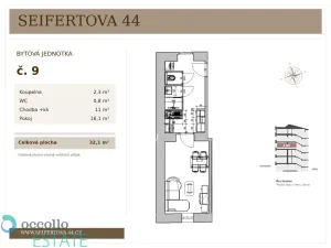 Pronájem bytu 1+kk, Praha, Seifertova, 32 m2