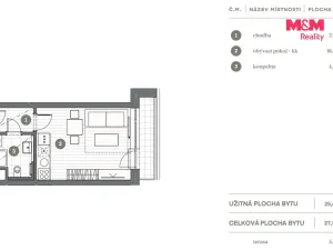 Prodej bytu 1+kk, Praha - Vysočany, Stejnosměrná, 28 m2