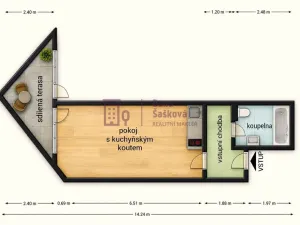 Pronájem bytu 1+kk, Jindřichův Hradec - Jindřichův Hradec II, Nádražní, 43 m2