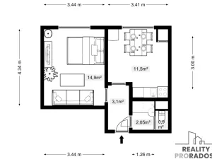 Pronájem bytu 1+1, Valtice, Lázeňská, 33 m2