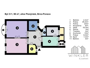 Pronájem bytu 3+1, Brno, Pionýrská, 98 m2