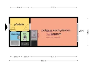 Pronájem bytu 1+kk, Jindřichův Hradec - Jindřichův Hradec III, sídliště Vajgar, 27 m2